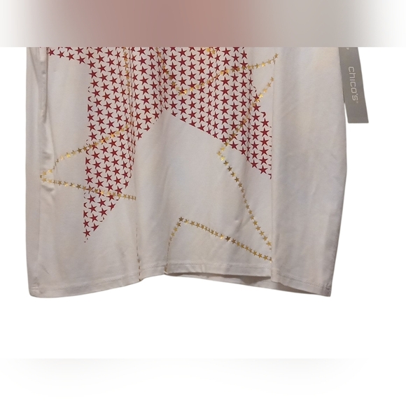 Chico's - NWT, White Blouse W/ Red & Gold Stars, Short Sleeves, Scoop Neck, - Picture 6 of 10